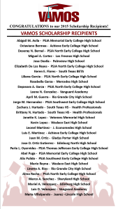2015 VAMOS Scholarship Recipients List